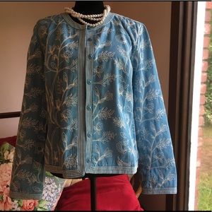 100% cotton embroidered snap front jacket blazer